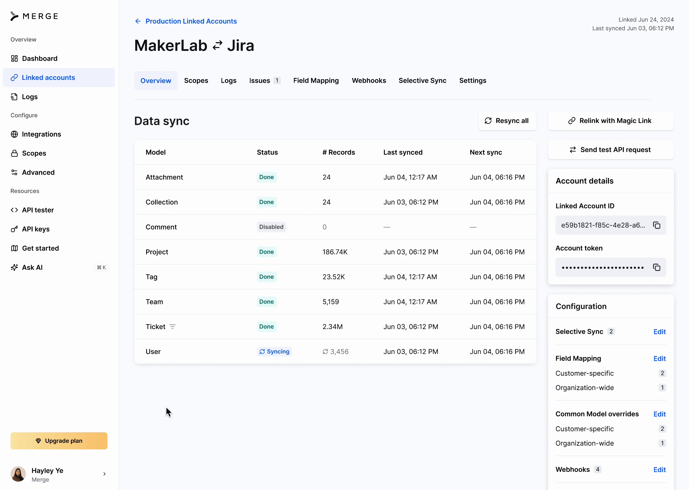 gif of Linked Account-level Selective Sync filters for Free/Launch plan