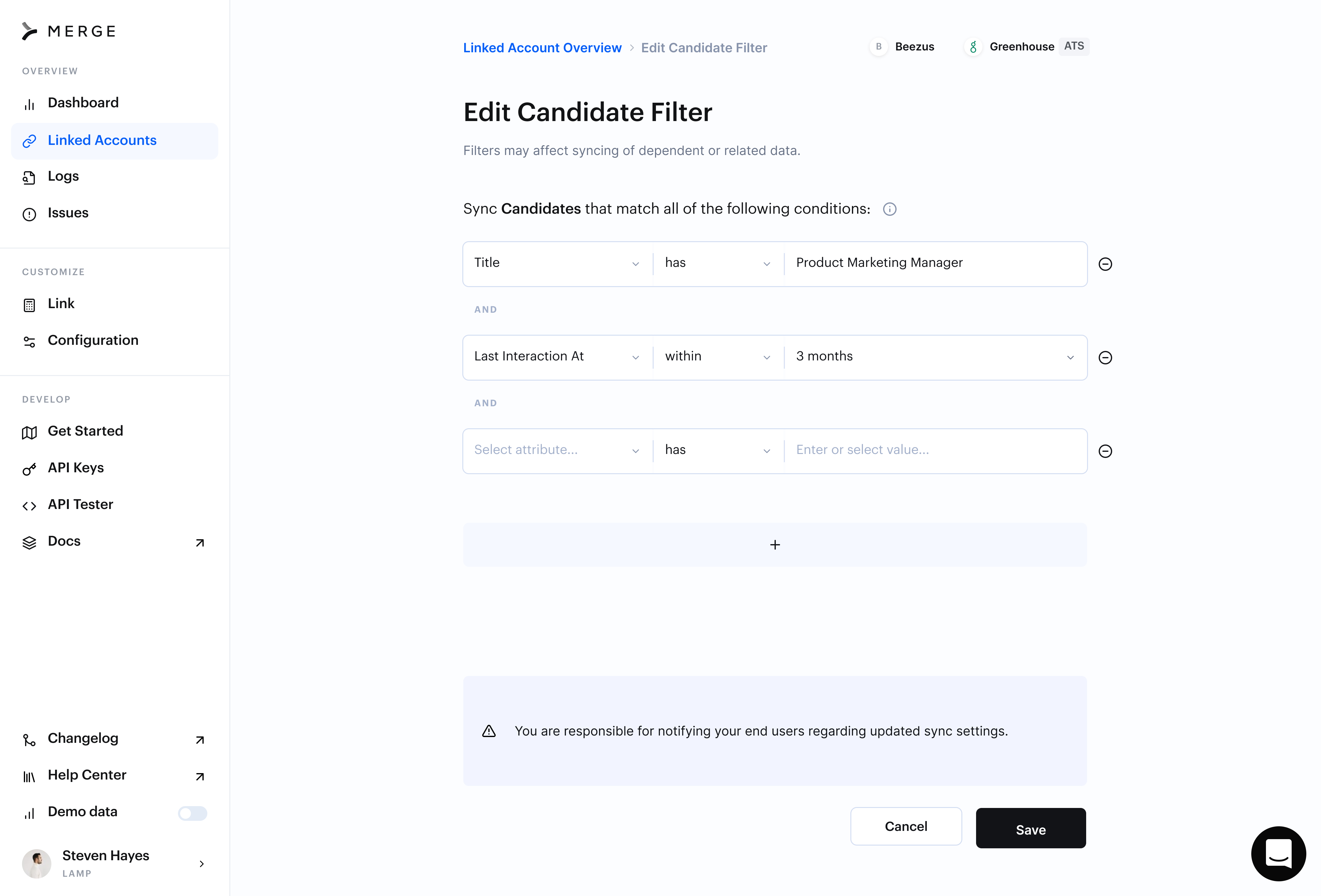 Old design of editing Selective Sync filters in a new screen