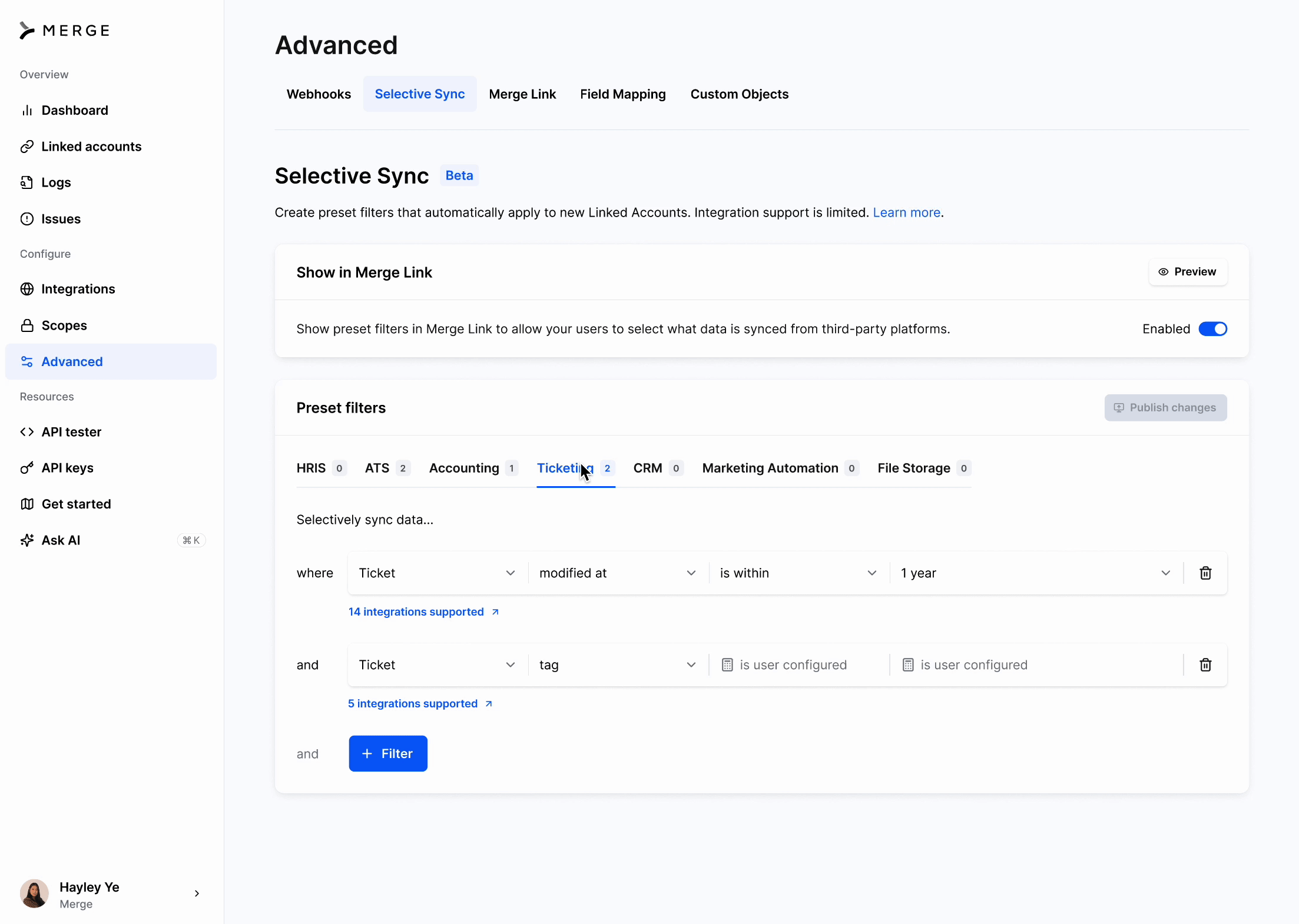 gif of organization-level Selective Sync filters for Enterprise plan